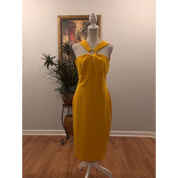 Gabrielle Union Shift Dress Womens 2 Yellow Ring Hole Front Wide Strap Back Zip - Picture 1 of 12